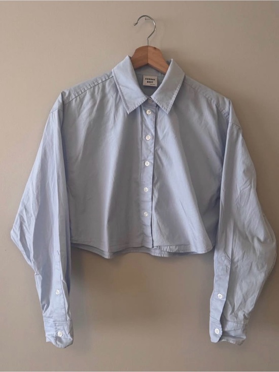 Sunday Best Tops - Sunday Best Light Blue Cropped Button-Down Shirt